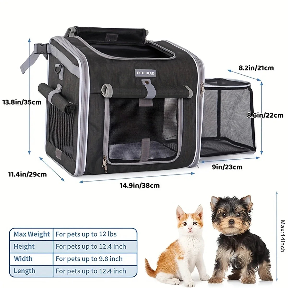 Fuled Dog Cat Bike Basket Expandable Soft Sided Carrier