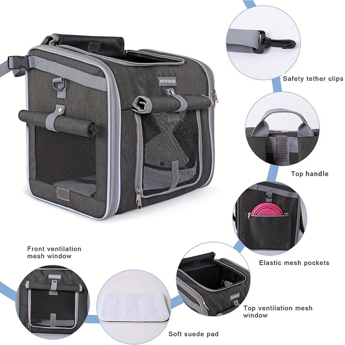 Fuled Dog Cat Bike Basket Expandable Soft Sided Carrier