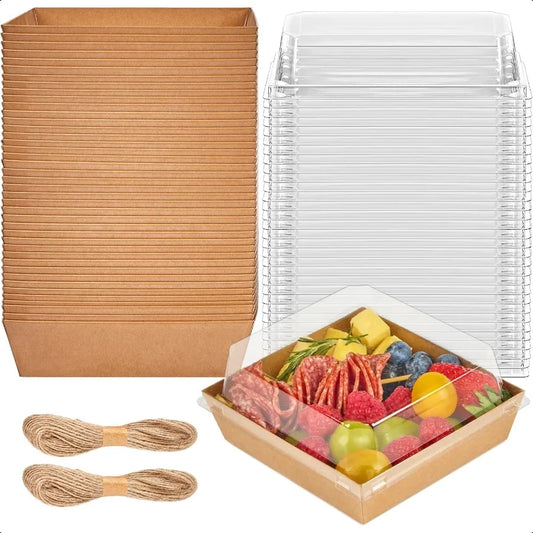 50 Pack 5 Inch Paper Charcuterie Boxes with Clear Lids Square To Go Cake Slice Containers Small Kraft Bakery Boxes for Dessert