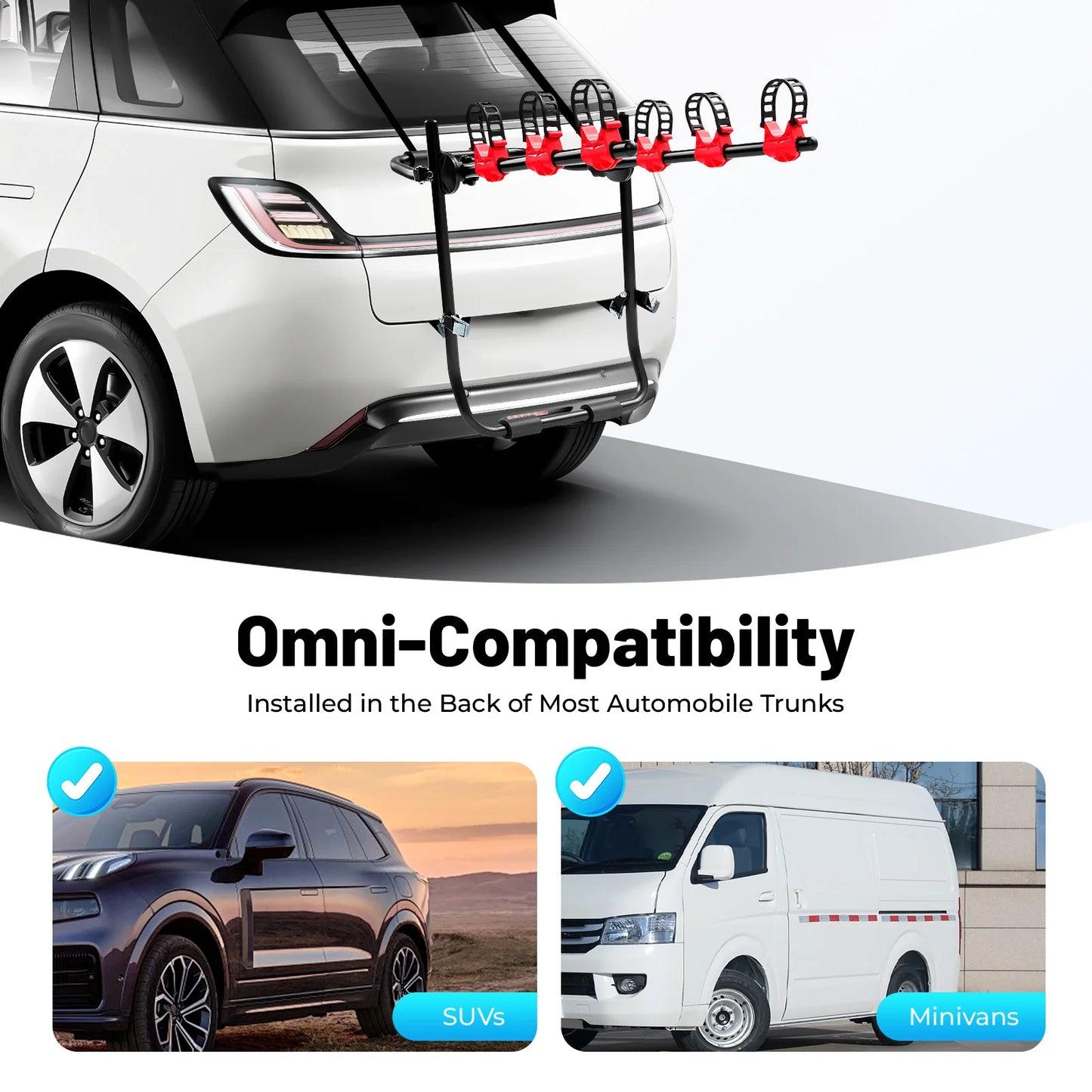 Folded 3 Bike Trunk Mount Rack Universal Car Carrier