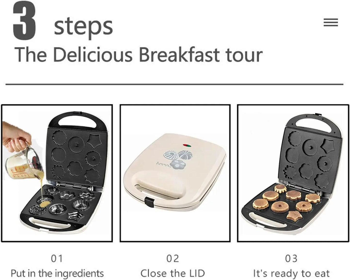 Iosn Pancake Maker 1000W 8 Hole Double Sided Heating Machine