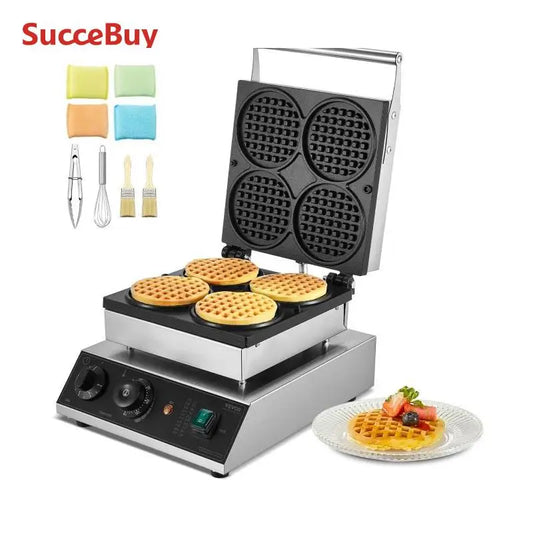 VEVOR Commercial Waffle Maker 4 Pack Round Baker 1000 1500W
