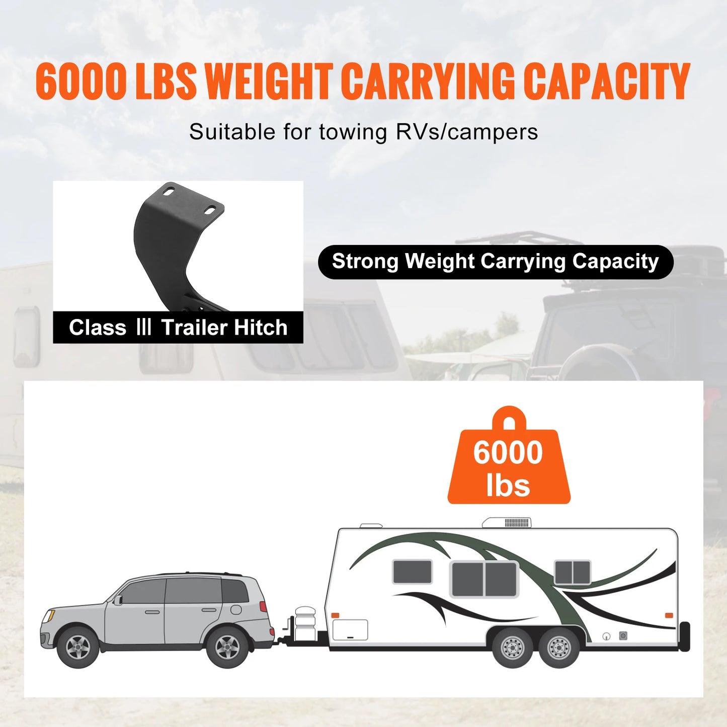 SucceBuy Class 3 Trailer Hitch Steel Tube Frame Tow Hook