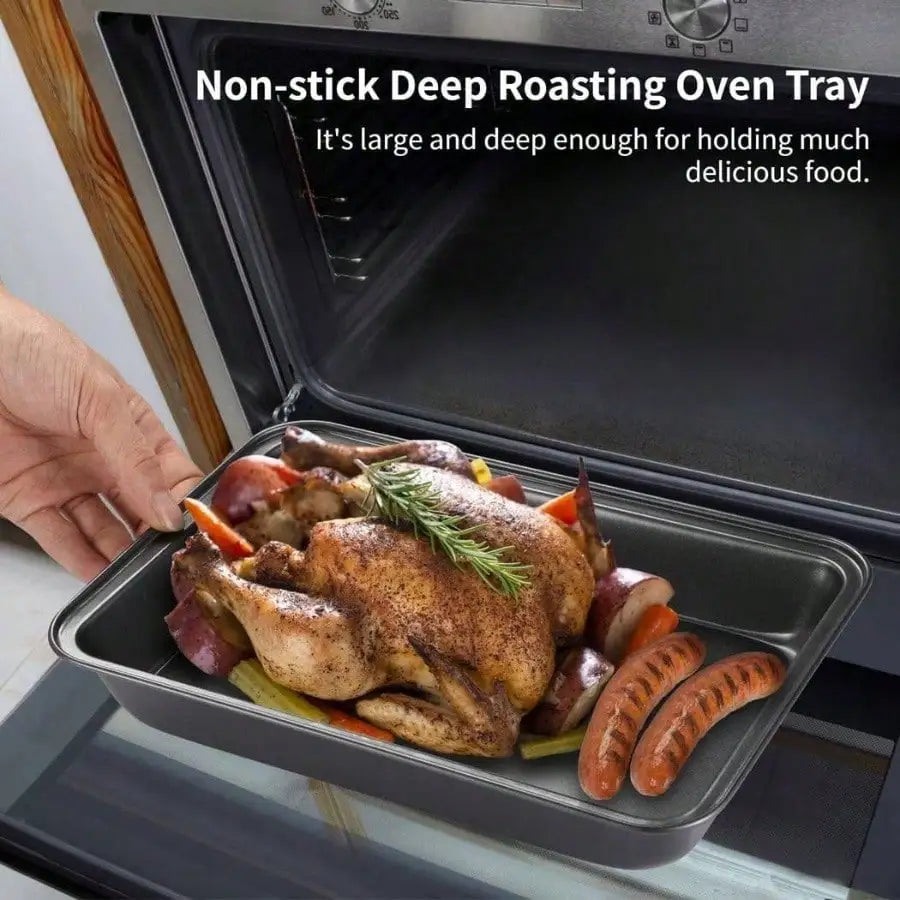 4PCS Non - stick Oven Tray Carbon Steel Baking Trays Deep Roasting Tins Rectangle Cookie Sheets Cooking Baking Pans