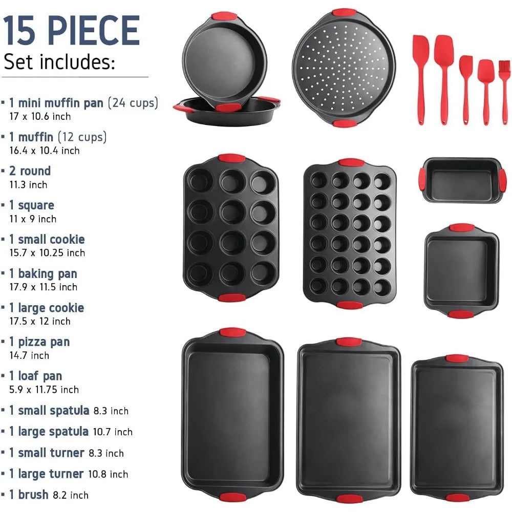 15 Piece Nonstick Bakeware Set BPA Free Steel Oven Safe