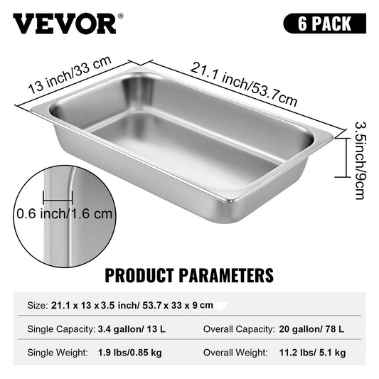 SucceBuy 8.5L-20.5L Buffet Chafing Dishes Gastronorm Pans Steam Table Pans Stainless Steel Food Container for Party BBQ Baking
