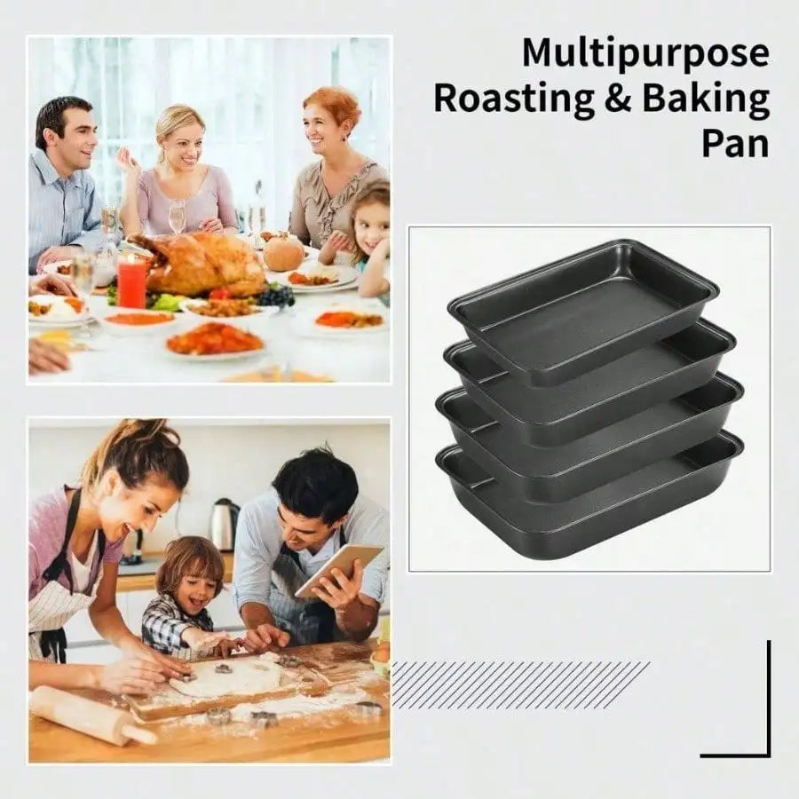 4PCS Non - stick Oven Tray Carbon Steel Baking Trays Deep Roasting Tins Rectangle Cookie Sheets Cooking Baking Pans