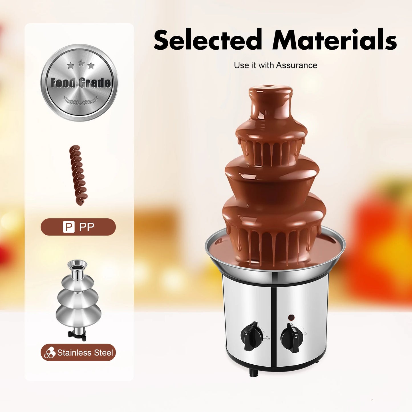 4 Tier Chocolate Fondue Fountain Stainless Steel Machine Pro