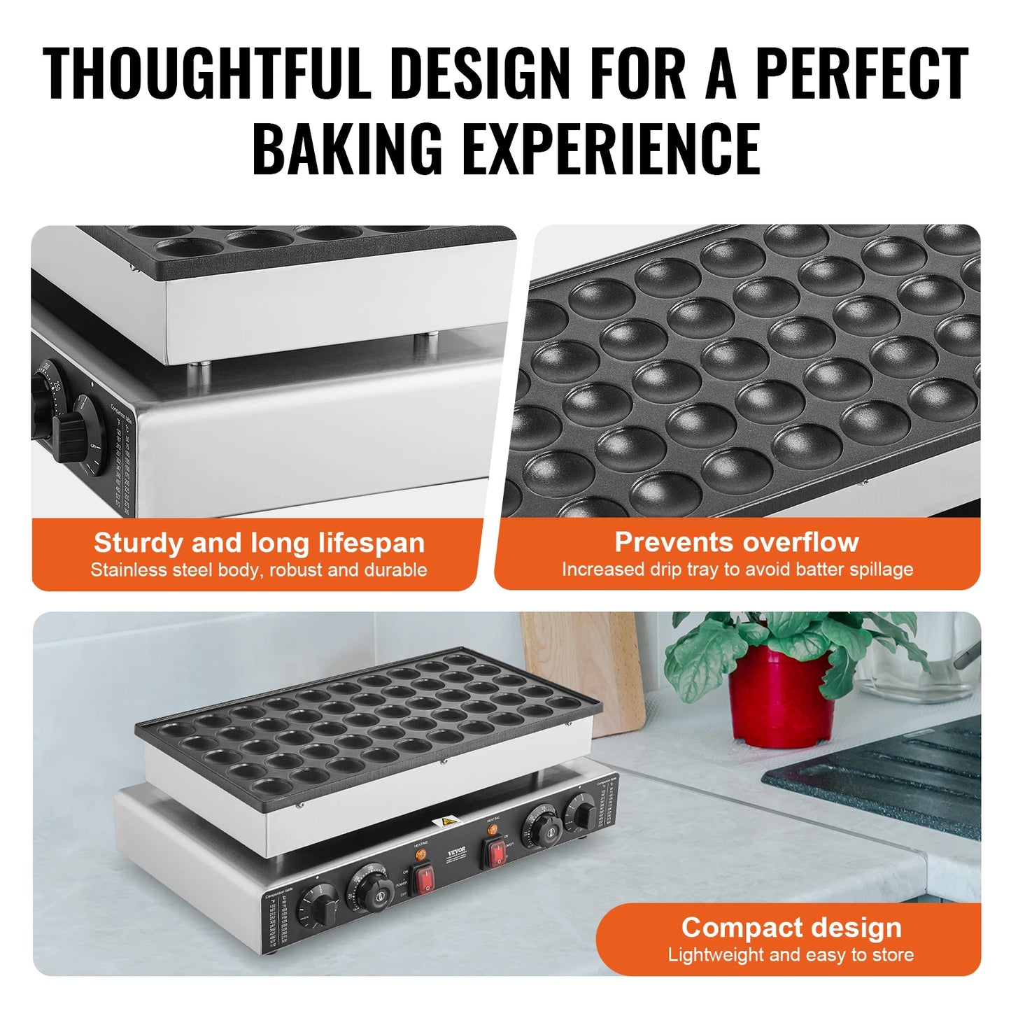 SucceBuy Mini Dutch Pancake Maker Nonstick Waffle Maker