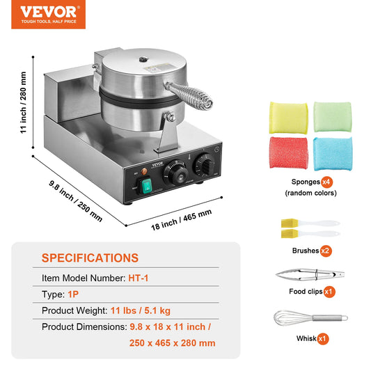 VEVOR Commercial Waffle Maker 1230W Round Waffle Iron
