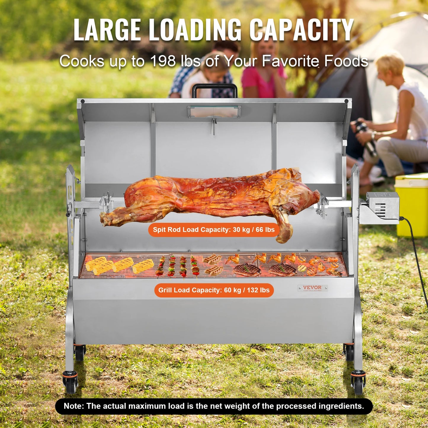 SucceBuy Rotisserie Grill With Hooded Cover Roaster