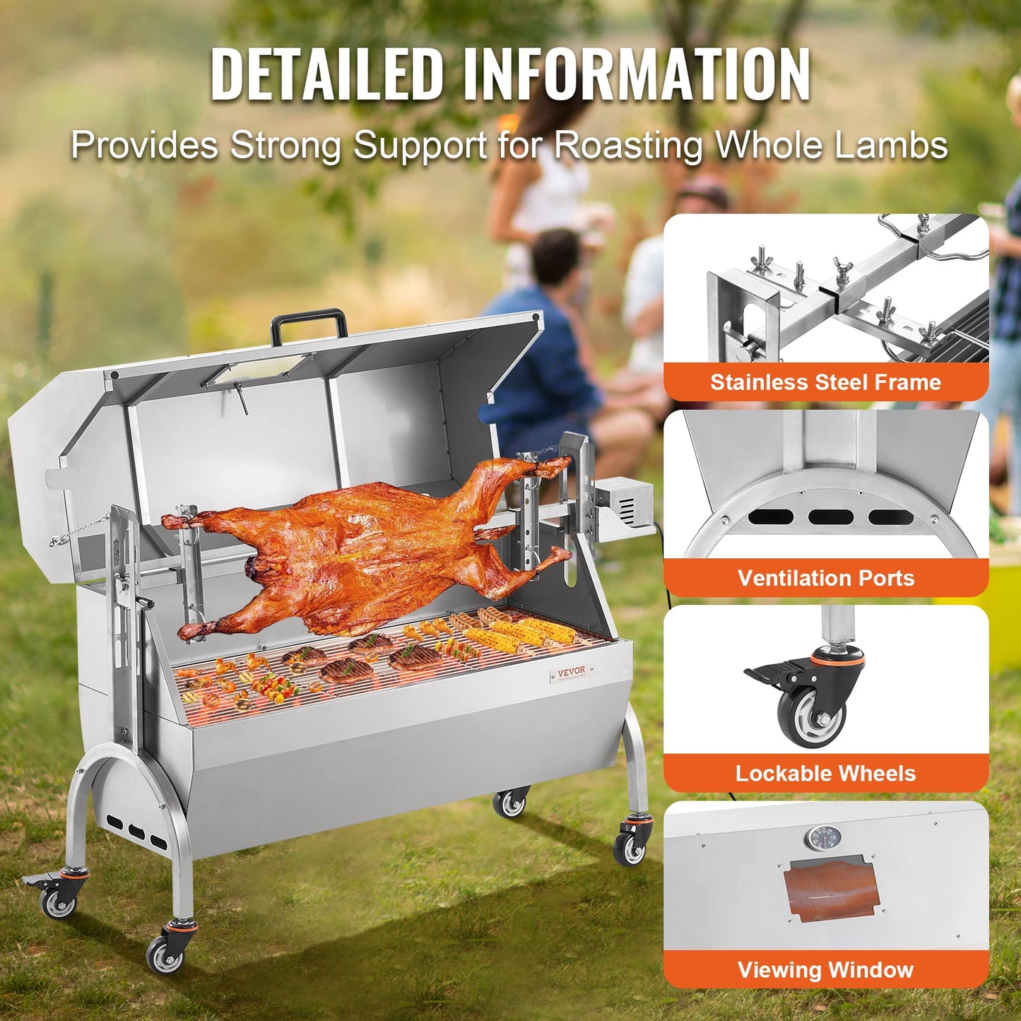 SucceBuy Rotisserie Grill With Hooded Cover Roaster