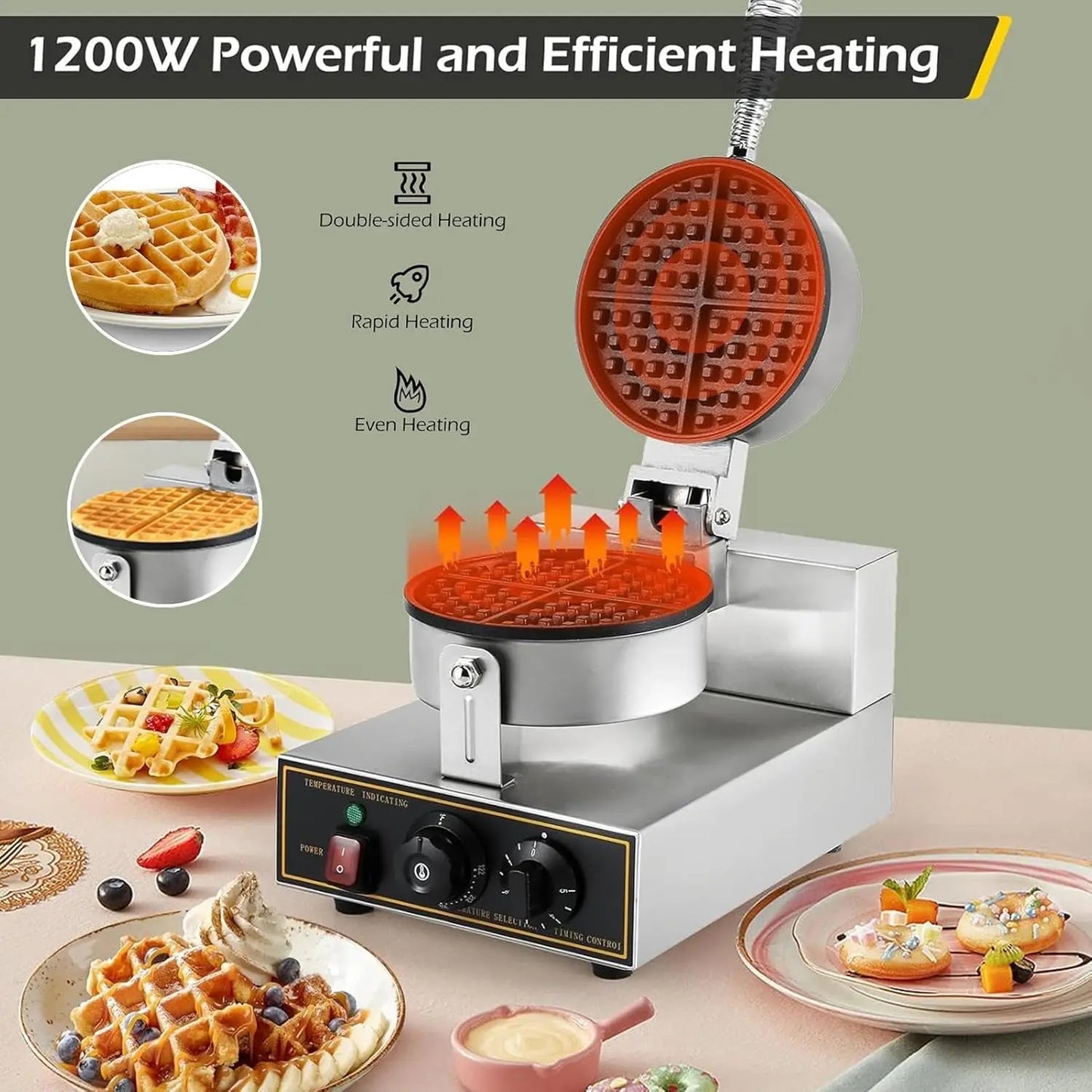 Iosn Electric Waffle Maker Nonstick Breakfast Waffle Iron