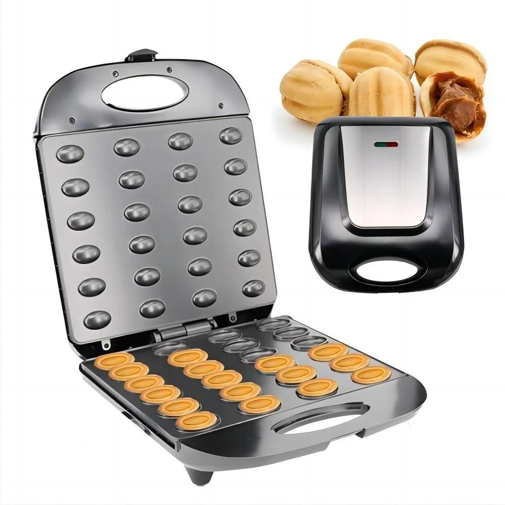 1400W Walnut Cookie Maker 24 Holes Non-Stick Waffle Bread Machine Easy to Use Baking Equipment