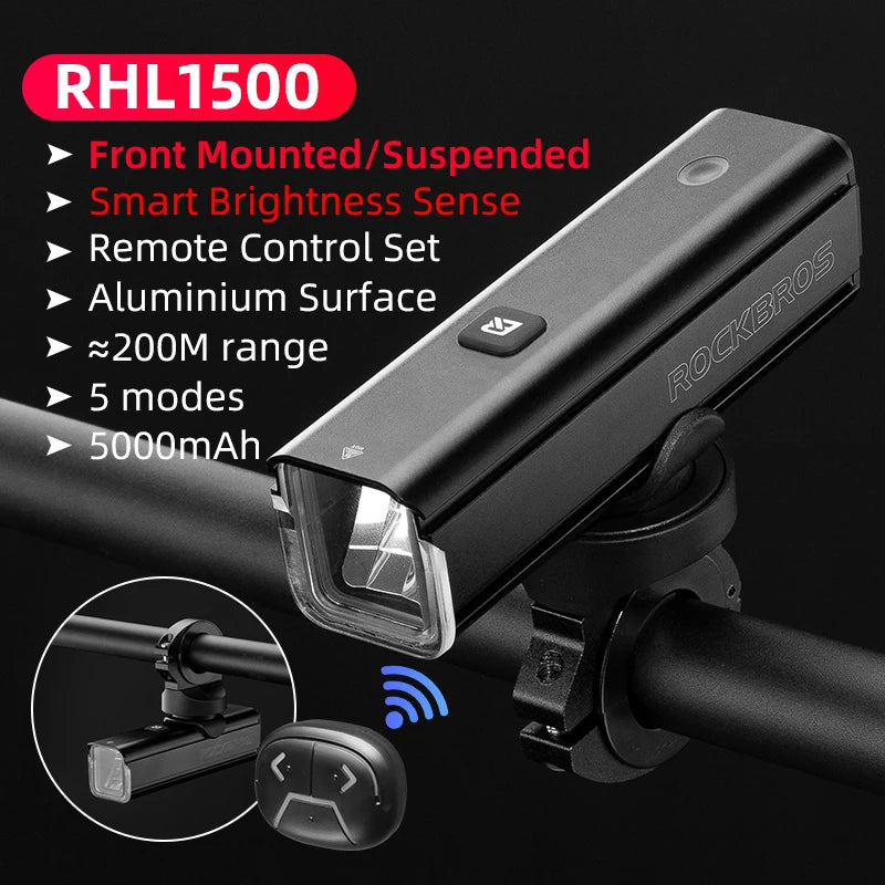 ROCKBROS 1500LM Bicycle Light With Smart Brightness Sensor