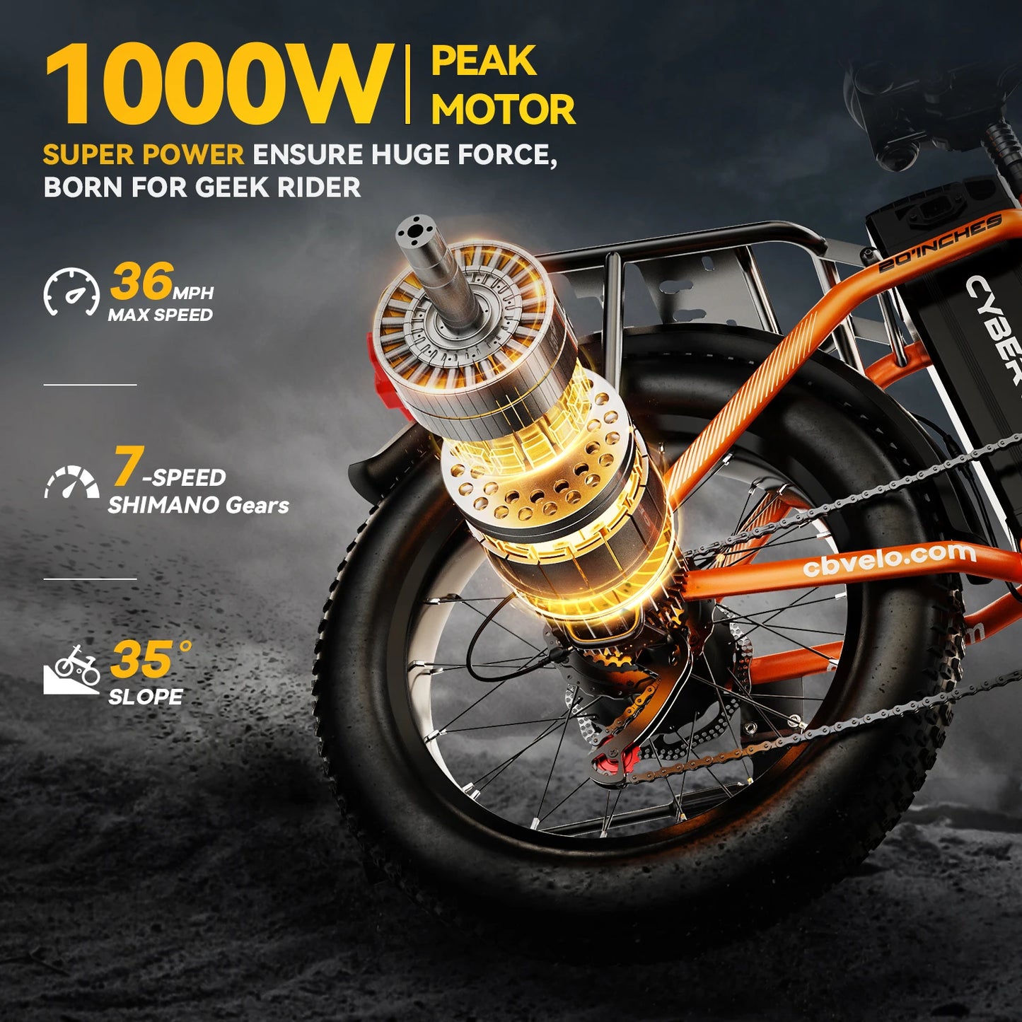 CYBERVELO 1000W Folding Electric Bike With 48V Battery