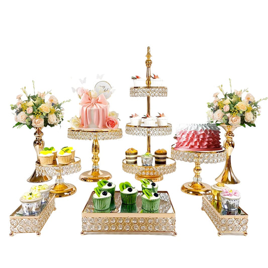 MYPOAYHODO Crystal Beaded Mirror Metal Cake Stand Set