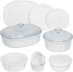 12 French Ceramic Bakeware Set With Lids Microwave Safe