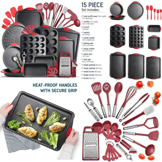 15 Piece Nonstick Bakeware Set BPA Free Steel Oven Safe