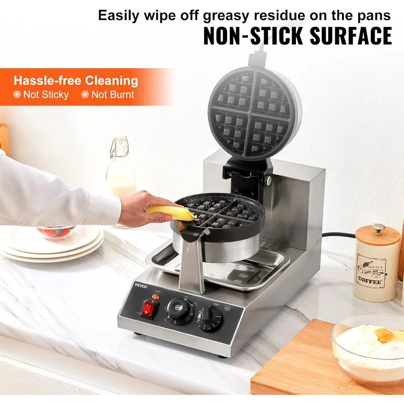 XMSJ Commercial Waffle Maker 1300W Rotatable Nonstick