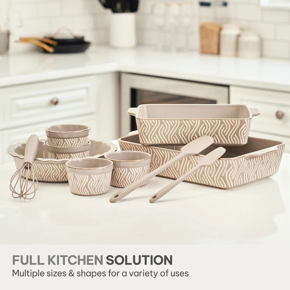 Feature Stoneware Bakeware Set With Spatulas And Whisk