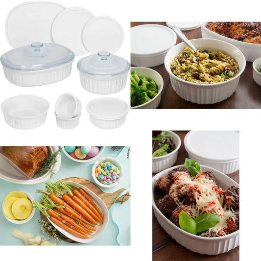 12 French Ceramic Bakeware Set With Lids Microwave Safe