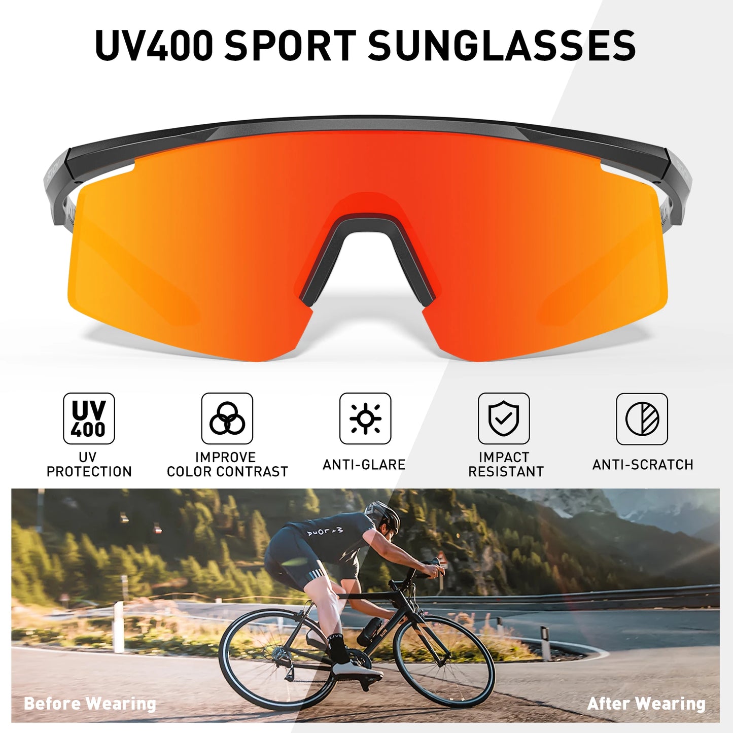 SCVCN New Outdoor Road Bike Driving Cycling Riding Sunglasses Men Women Sports Running Glasses UV400 Cycling Hiking Goggles