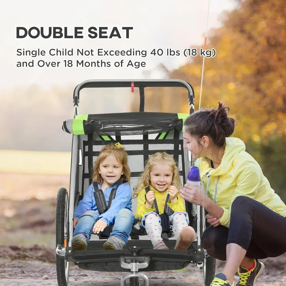 2in1 Walk Ride Child Baby Bike Trailer for Kids 2 Seater