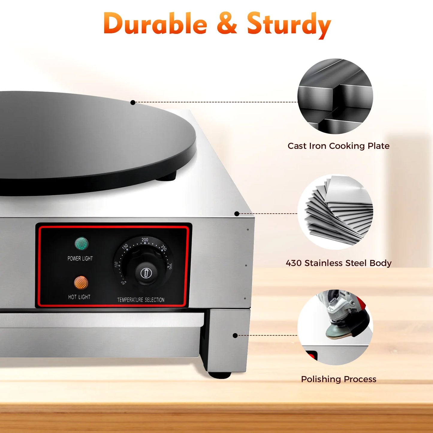 Sweetmile Electric Crepe Pan Maker With Non Stick Coating