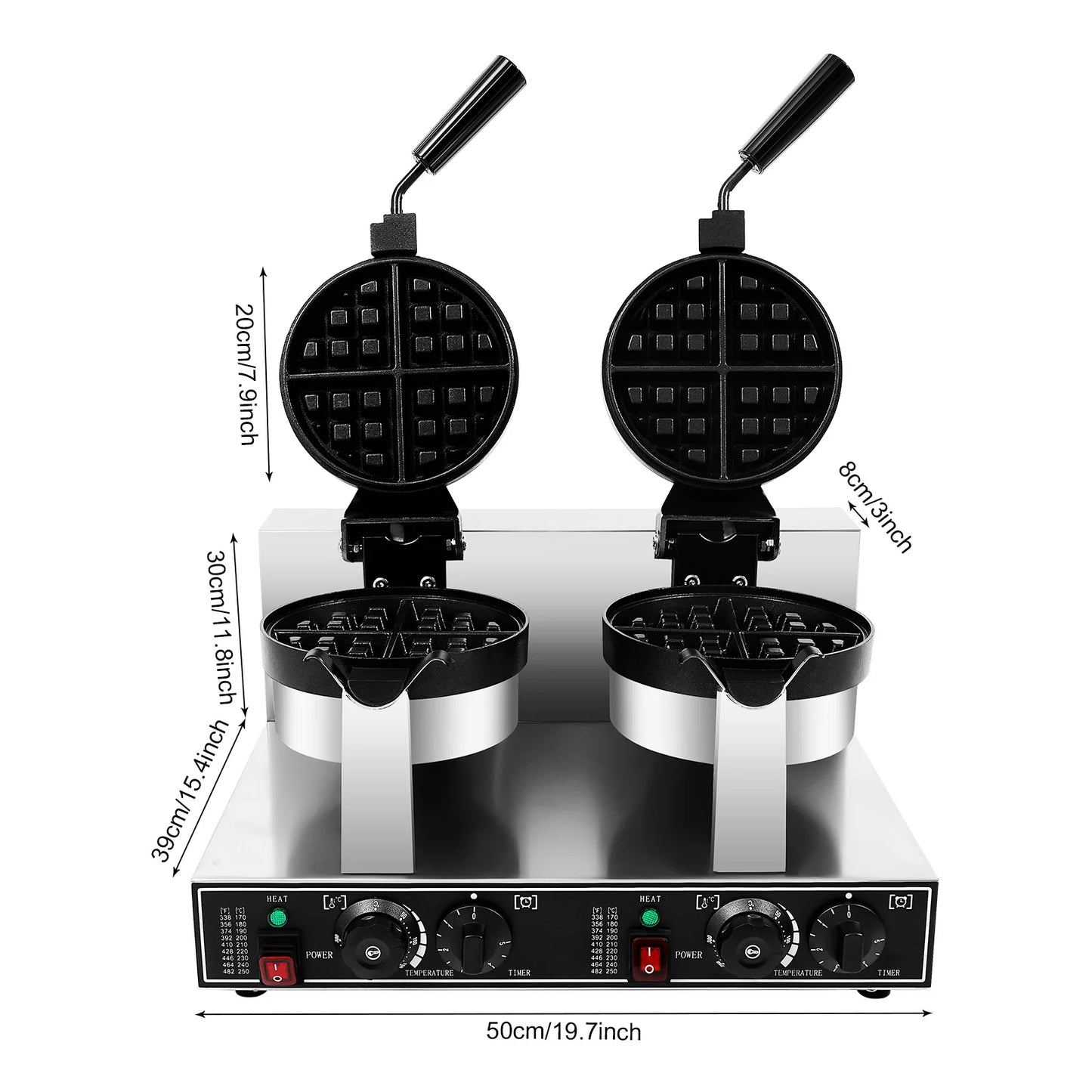 Electric Waffle Maker Stainless Steel Round Waffle 2400W Iron Non-Stick Waffle Baker Machine Teflon-Coated Baking Pans
