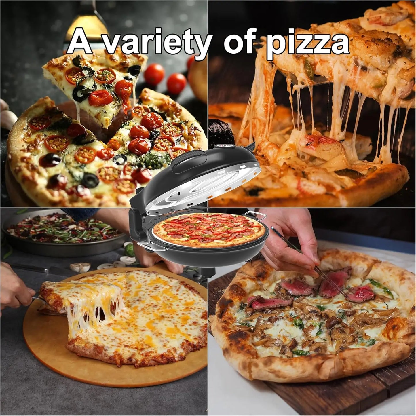 Stone Pizza Oven,12''Indoor Electric Pizza Maker,1200W Countertop Pizza Maker Machine with Dual Temp Control,Crispy Crust Pizzas