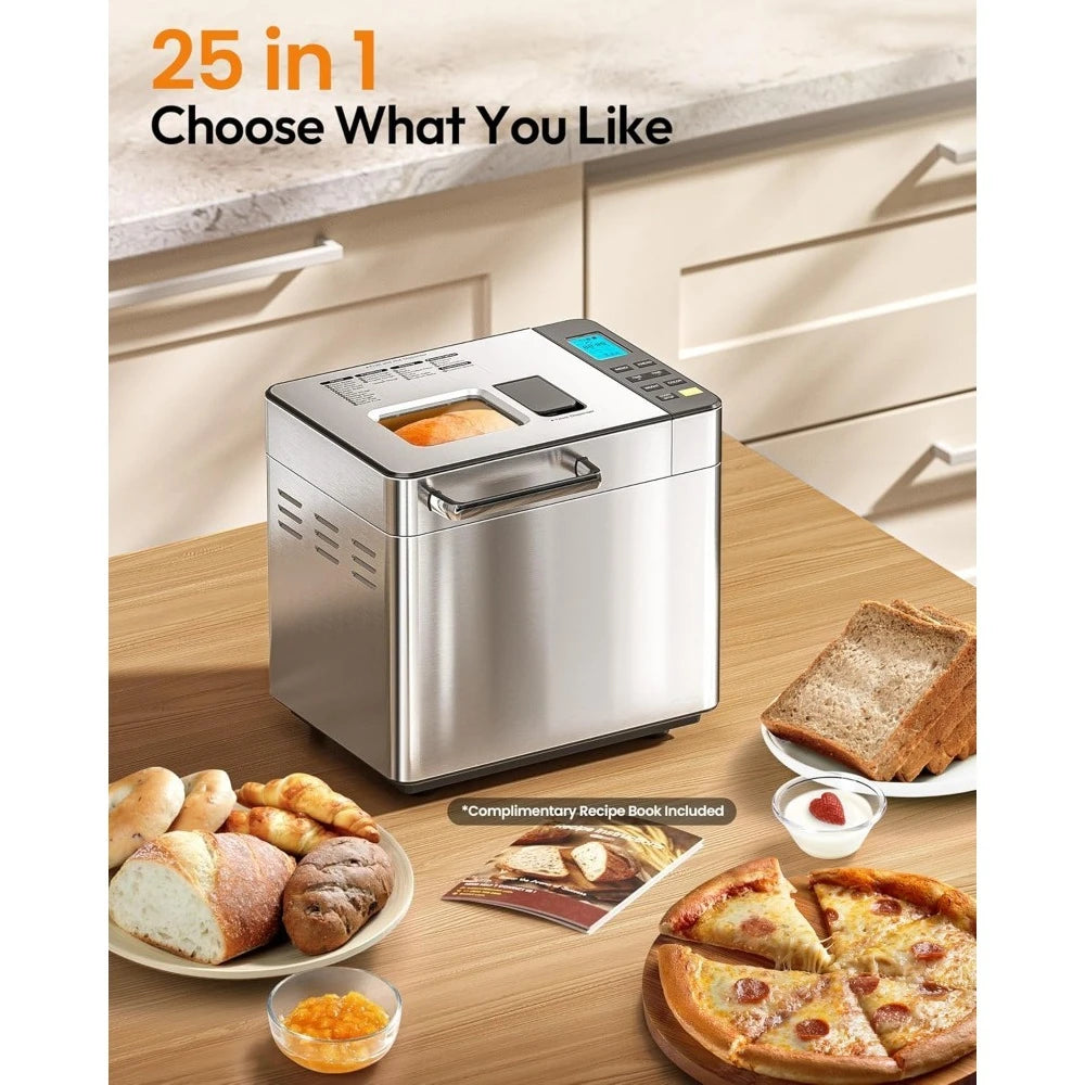 25 In 1 Silver Bread Maker With Dual Dispenser Gluten Free