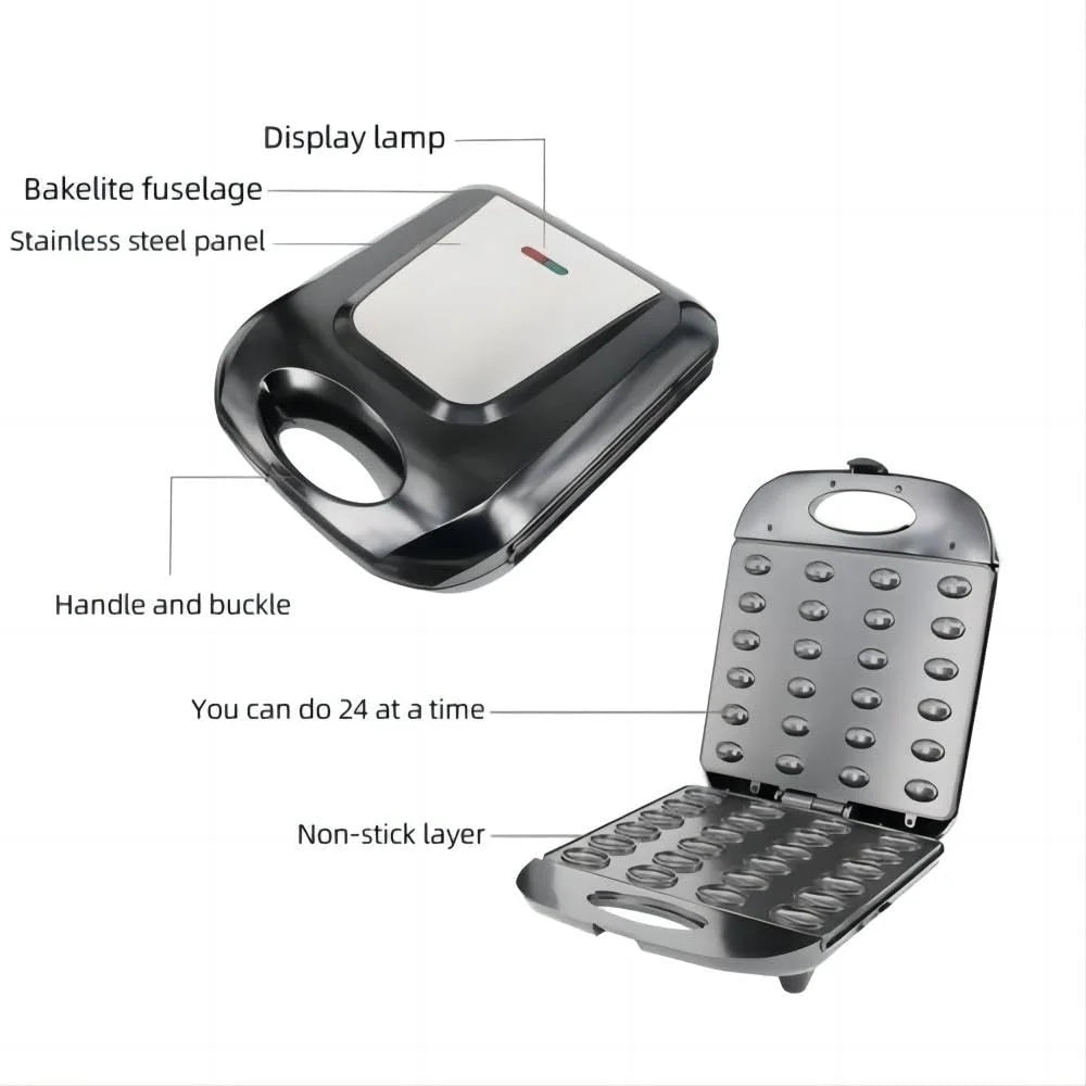 1400W Walnut Cookie Maker 24 Holes Non-Stick Waffle Bread Machine Easy to Use Baking Equipment